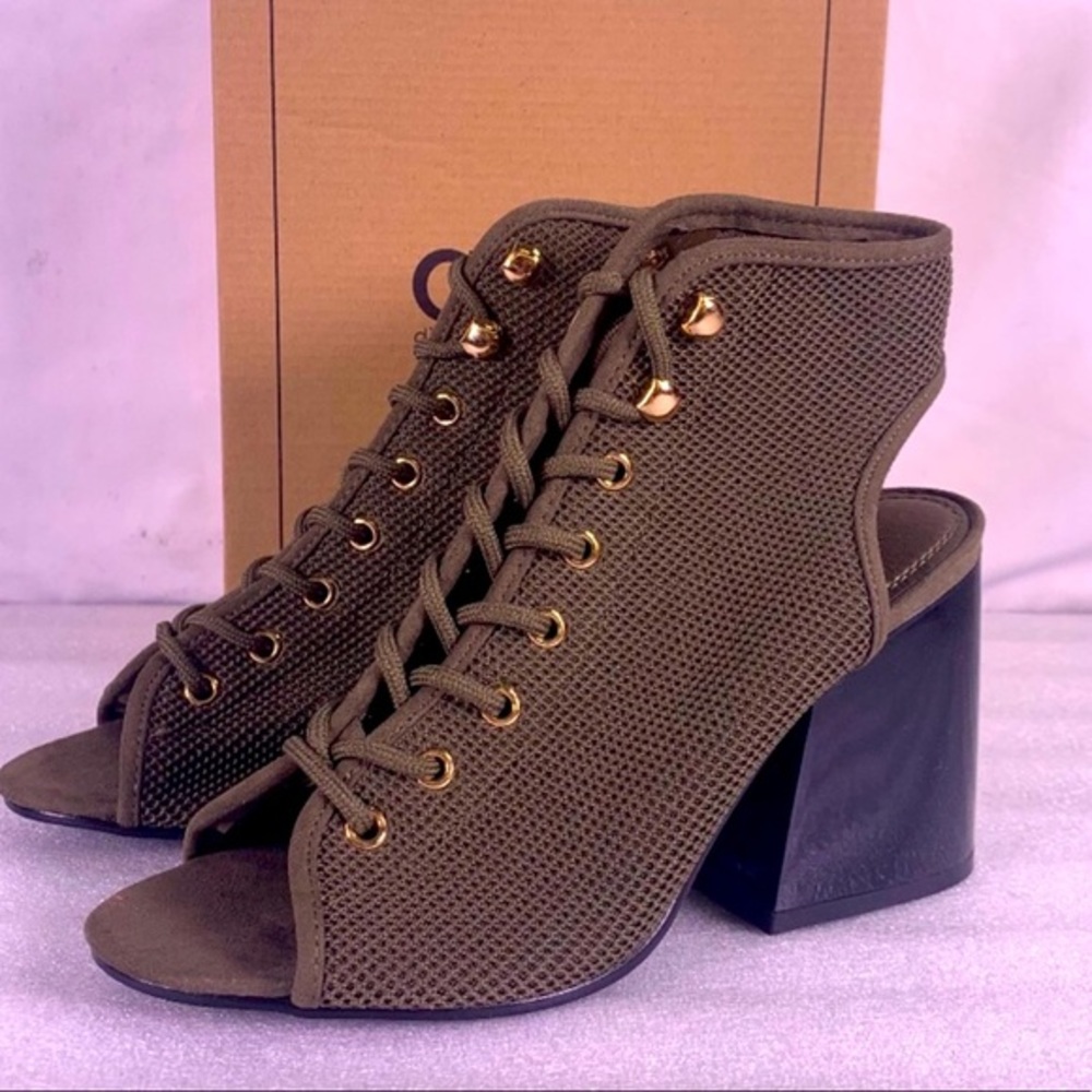 ASOS Khaki Lace-Up Mesh Heels